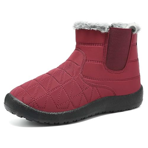 Schneestiefel Damen Winterstiefel Trachten Elegant Schlupfschuhe Mittelalter Stiefel Absatz Ankle Boots Westernstiefel Damenstiefel Kurzschaft Stiefel Stiefeletten Snow Boots (Red, 37) von Generic