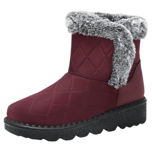 Schneestiefel Damen Winterstiefel Wasserdicht Warm Gefütterte Winterstiefel Schneestiefel Rutschfeste Stiefeletten Kurzschaft Stiefel Winter Outdoor Ankle Boots (Red, 39) von Generic