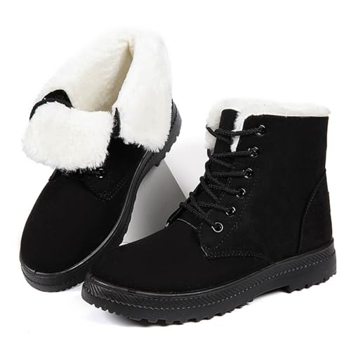 Schneestiefel Damen Winterstiefel mit Gefütterte Winter Warm Schlupfschuhe Winterboots Stiefel Ankle Boots Westernstiefel Damenstiefel Kurzschaft Stiefel Stiefeletten Snow Boots (Black, 42) von Generic