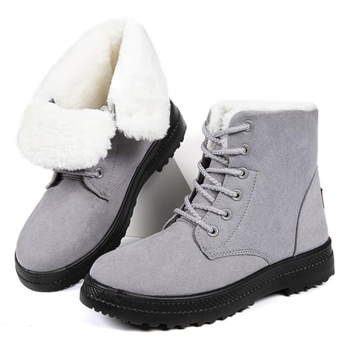 Schneestiefel Damen Winterstiefel mit Gefütterte Winter Warm Schlupfschuhe Winterboots Stiefel Ankle Boots Westernstiefel Damenstiefel Kurzschaft Stiefel Stiefeletten Snow Boots (Grey, 41) von Generic
