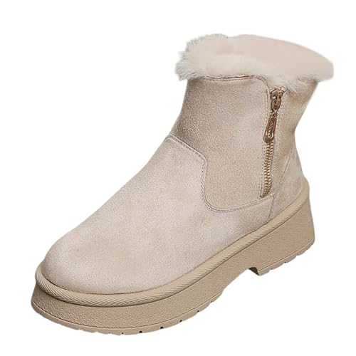 Schneestiefel Damen Winterstiefel mit Gefütterte Winter Warm Schnürstiefel Schlupfschuhe Winterboots Stiefel Ankle Boots Westernstiefel Damenstiefel Kurzschaft Stiefeletten Snow Boots (Beige, 39) von Generic