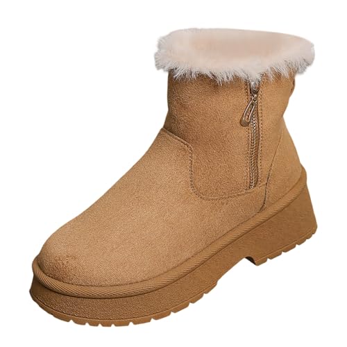 Schneestiefel Damen Winterstiefel mit Gefütterte Winter Warm Schnürstiefel Schlupfschuhe Winterboots Stiefel Ankle Boots Westernstiefel Damenstiefel Kurzschaft Stiefeletten Snow Boots (Brown, 38) von Generic