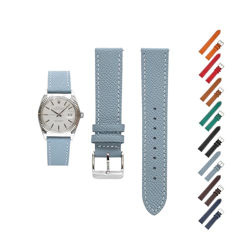 Schnellverschluss-Armband aus Bitterleder für Rolex-Uhren, Ersatzarmband aus Kalbsleder mit Schnalle für Rolex-Uhren, mehrere Farben (20 mm, Grau-Weiß) von Generic