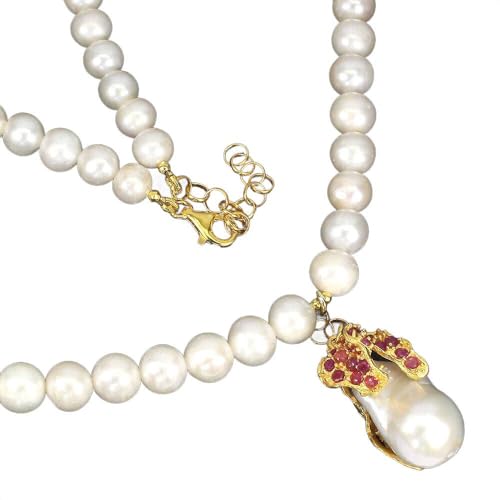 Schöne Halskette 925 Naturperlen Rubin Silber von Generic