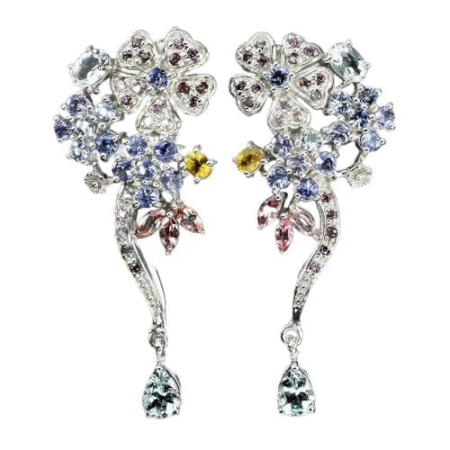 Schöne Saphir Ohrringe Aquamarine Silber Blumen von Generic