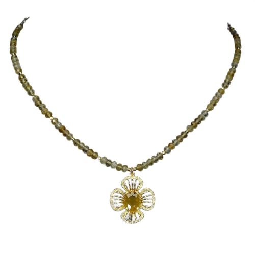 Schöne Traumhafte Halskette Naturgelb Saphir Zitrone 925 Silber Blume von Generic