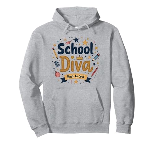 School Diva Back to Cool Girls Student Queen Starry Bleistifte Pullover Hoodie, Unisex für Erwachsene, Grau Meliert, XXL von Generic