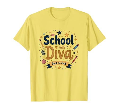 School Diva Back to Cool Girls Student Queen Starry Bleistifte T-Shirt, Herren, Gelb, M von Generic
