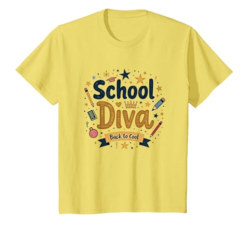 School Diva Back to Cool Girls Student Queen Starry Bleistifte T-Shirt, Kinder, Gelb, 128 von Generic