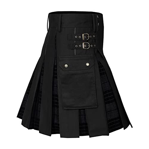 Schottischer Rock Herren, Utility Kilt für Herren Schottland Rock Vintage Kilt Gothic Punk Mode Taschenröcke Schottische Kleidung Plaid Faltenrock Neu Mittelalterliche Schottenrock von Generic
