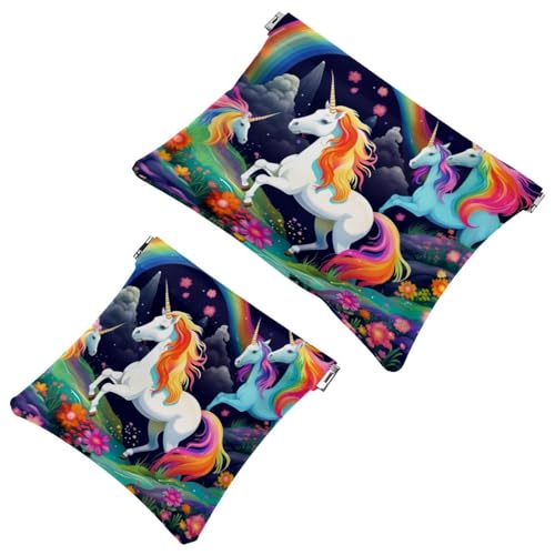 Schrapnell-Tasche für Geldbörse, mehrere Regenbogen-Einhörner, wasserdichte Make-up-Tasche, tragbare Tasche für Damen, 2 Stück, Mehrfarbig 04, A：7.1x5.8in/18x14.8cm，B:4.7x4.5in/12x11.5cm von Generic
