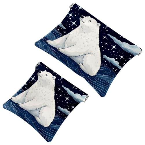 Schrapnellbeutel für Geldbörse, Eisbär, Sternbeobachtung, wasserdicht, tragbare Tasche für Damen, 2 Stück, Mehrfarbig 04, A：7.1x5.8in/18x14.8cm，B:4.7x4.5in/12x11.5cm von Generic