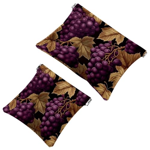 Schrapnellbeutel für Geldbörse, Grape Art-892, wasserdichte Make-up-Tasche, tragbare Tasche für Damen, 2 Stück, Mehrfarbig 06, A：7.1x5.8in/18x14.8cm，B:4.7x4.5in/12x11.5cm von Generic