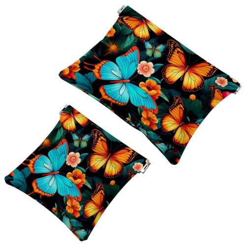 Schrapnellbeutel für Geldbörse, ästhetische Blume, Schmetterling, 1453, wasserdichte Make-up-Tasche, tragbare Tasche für Damen, Geschenke, 2 Stück, Mehrfarbig 04, A：7.1x5.8in/18x14.8cm，B:4.7x4.5in von Generic
