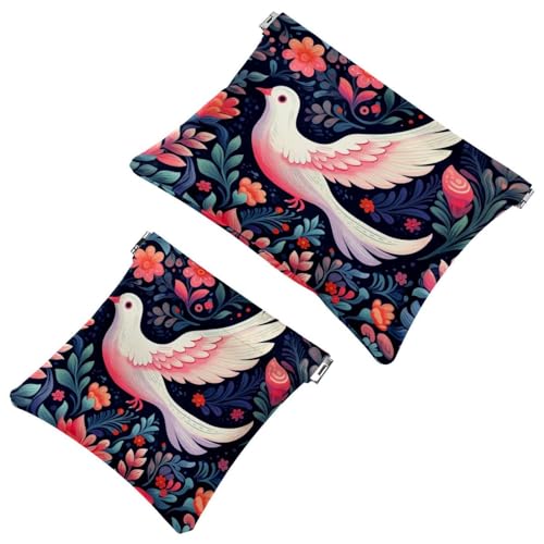 Schrapnellbeutel für Geldbörse, buntes Blatt, weiße Tauben-1915, wasserdichte Make-up-Tasche, tragbare Tasche für Damen, Geschenke, 2 Stück, Mehrfarbig 07, A：7.1x5.8in/18x14.8cm，B:4.7x4.5in/12x11.5cm von Generic