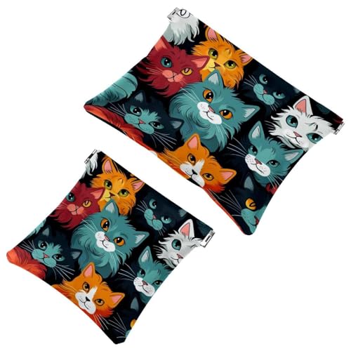 Schrapnellbeutel für Geldbörse, farbige Katzengruppe, wasserdichte Make-up-Tasche, tragbare Tasche für Damen, 2 Stück, Mehrfarbig 09, A：7.1x5.8in/18x14.8cm，B:4.7x4.5in/12x11.5cm von Generic