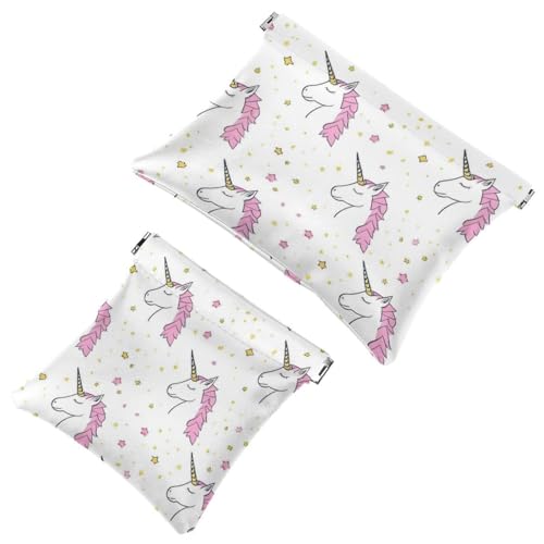 Schrapnellbeutel für Geldbörse, farbiges Einhorn, wasserdichte Make-up-Tasche, tragbare Tasche für Damen, 2 Stück, Mehrfarbig 03, A：7.1x5.8in/18x14.8cm，B:4.7x4.5in/12x11.5cm von Generic