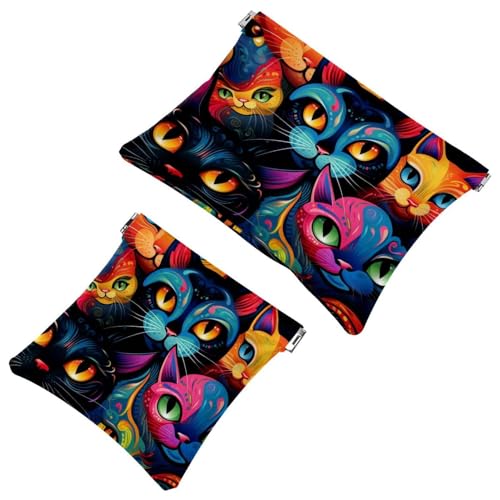Schrapnellbeutel für Geldbörse, große Köpfe, blaue Katze, 1651, wasserdichte Make-up-Tasche, tragbare Tasche für Damen, Geschenke, 2 Stück, Mehrfarbig 04, A：7.1x5.8in/18x14.8cm，B:4.7x4.5in/12x11.5cm von Generic