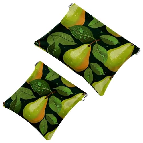 Schrapnellbeutel für Geldbörse, grüne Blätter und gelbe Birnen, wasserdichte Make-up-Tasche, tragbare Tasche für Damen, 2 Stück, Mehrfarbig 06, A：7.1x5.8in/18x14.8cm，B:4.7x4.5in/12x11.5cm von Generic