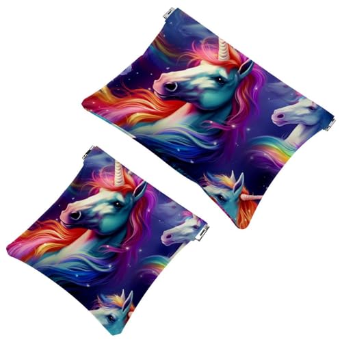Schrapnellbeutel für Geldbörse, helles Regenbogen-Einhorn, wasserdichte Make-up-Tasche, tragbare Tasche für Damen, 2 Stück, Mehrfarbig 05, A：7.1x5.8in/18x14.8cm，B:4.7x4.5in/12x11.5cm von Generic