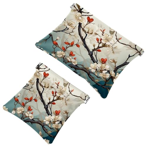 Schrapnellbeutel für Geldbörse, rote Blütenknospen, weiße Blumen, 1387, wasserdichte Make-up-Tasche, tragbare Tasche für Damen, Geschenke, 2 Stück, Multicolor 01, A：7.1x5.8in/18x14.8cm，B:4.7x4.5in von Generic