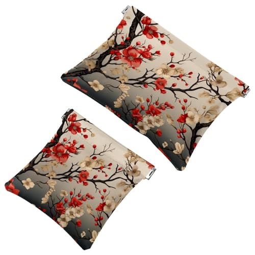 Schrapnellbeutel für Geldbörse, rote und weiße Blumenzweige - 1369 wasserdichte Make-up-Tasche, tragbare Tasche für Frauen, Geschenke, 2 Stück von Generic
