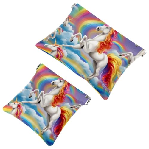 Schrapnellbeutel für Geldbörse, süßes Cartoon-farbiges Einhorn, 604, wasserdichte Make-up-Tasche, tragbare Tasche für Damen, Geschenke, 2 Stück von Generic