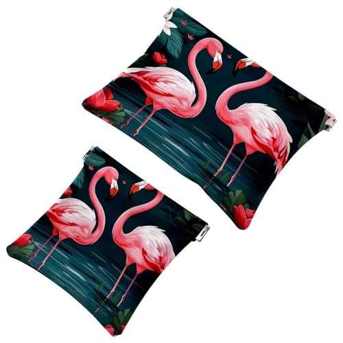 Schrapnellbeutel für Geldbörse, tropischer Dschungel, Pink, Flamingo-661, wasserdichte Make-up-Tasche, tragbare Tasche für Damen, Geschenke, 2 Stück, Mehrfarbig 07, A：7.1x5.8in/18x14.8cm，B:4.7x4.5in von Generic