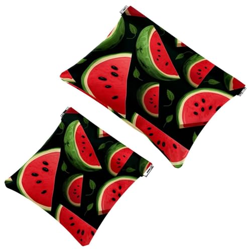 Schrapnellbeutel für Geldbörse, wassermelonengrüne Blätter, 67 wasserdichte Make-up-Tasche, tragbare Tasche für Damen, Geschenke, 2 Stück, Mehrfarbig 06, A：7.1x5.8in/18x14.8cm，B:4.7x4.5in/12x11.5cm von Generic