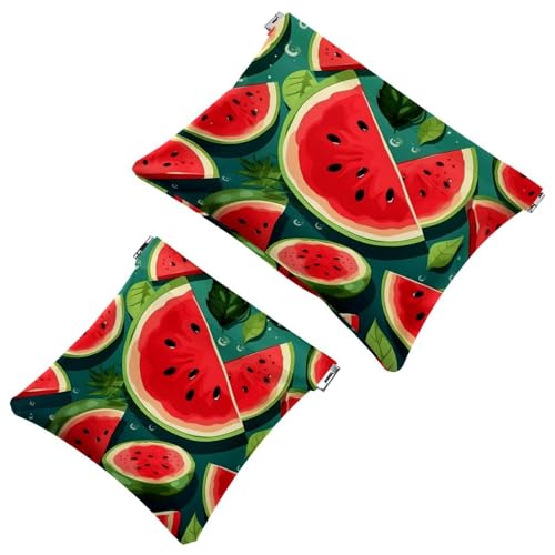 Schrapnellbeutel für Geldbörse, wassermelonengrüne Blätter, 67 wasserdichte Make-up-Tasche, tragbare Tasche für Damen, Geschenke, 2 Stück, Multicolor 08, A：7.1x5.8in/18x14.8cm，B:4.7x4.5in/12x11.5cm von Generic