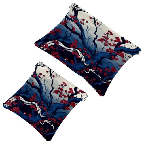 Schrapnellbeutel für Geldbörse, weiße Pflaume und rote Zweige, wasserdichte Make-up-Tasche, tragbare Tasche für Damen, 2 Stück, Mehrfarbig 04, A：7.1x5.8in/18x14.8cm，B:4.7x4.5in/12x11.5cm von Generic