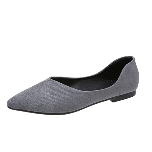 Schuhe Absatz Damen einfarbig Spitze Zehe Freizeitschuhe Flache Flache Schuhe Damen Sneaker Schuhe Hoch (Grey, 42) von Generic