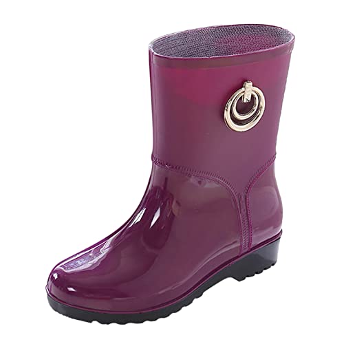 Schuhe Damen Absatz Boots Heiße Damen Mid Tube Fashion Wasserdichte Stiefel Outdoor Regenstiefel Schuhe Damen Gr. 38 (Purple, 40) von Generic