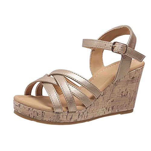 Schuhe Damen Sneaker Günstig Mode Frühjahr und Sommer Damen Sandalen Keilabsatz Dicke Unterseite High Heel Open Toe Atmungsaktive Schnalle Einfarbig Gold Lässig Schuhe Damen Schwarz Elegant Absatz von Generic