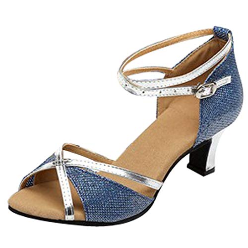 Schuhe Damen Stiefeletten Frühjahr Schuhe Tanzquadrat Abschlussball Gesellschaftstanz Lateinischer Damen Schuhe Damen Mittelabsatz Damen Schuhe Slipper (Blue, 40) von Generic