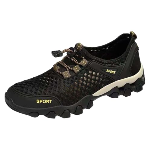 Schuhe Herren Schwarz Blau Männer Sommer Mesh Atmungsaktive Wanderschuhe Bequeme Wanderschuhe Outdoor Reiseschuhe Mode Lässige Sportschuhe Bommel Herren Schuhe 39 (Black, 42) von Generic