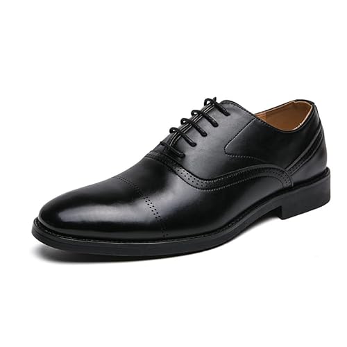 Schuhe Kleid Oxford for Männer Lace Up Cap Toe PU Leder Oxford Schuhe Gummisohle rutschfest Low Top Party(Schwarz,41 EU) von Generic