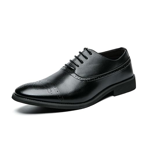 Schuhe Kleid Oxford for Männer Schnüren Runde Spitze Brogue Geprägte PU Leder Cap Toe Oxford Schuhe rutschfeste Gummisohle Anti-rutsch Business (Color : Schwarz, Size : 44 EU) von Generic