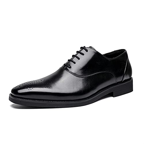 Schuhe Kleid Oxford for Männer Schnüren Square Toe Brogue Geprägtes Rindsleder Rutschfester Blockabsatz Anti-Rutsch Business(Schwarz,44 EU) von Generic