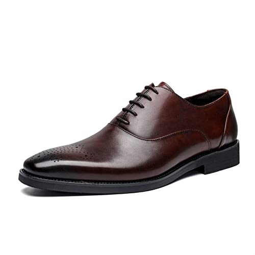 Schuhe Kleid Oxford for Männer Schnüren Square Toe Brogue Geprägtes Rindsleder Rutschfester Blockabsatz Anti-Rutsch Business(Weinrot,44 EU) von Generic