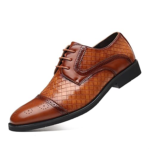 Schuhe Kleid Oxford for Männer Schnürschuh Brogue geprägt kariert runde Zehen Mikrofaser Gummisohle Blockabsatz rutschfest Abschlussball(Yellowish Brown,48 EU) von Generic