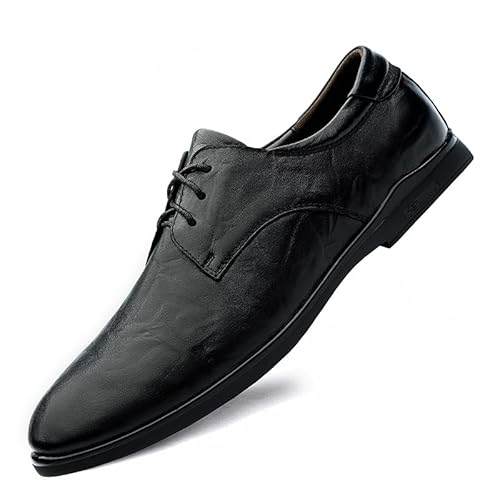 Schuhe Kleid Oxford for Männer Schnürung Runde Spitze Leder Einfarbig Derby Schuhe rutschfeste Gummisohle Rutschfester Blockabsatz Hochzeit (Color : Schwarz, Size : 43 EU) von Generic