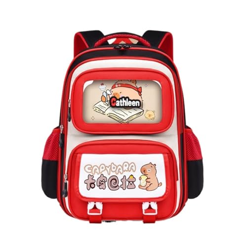 Schultasche für Grundschüler, Capybara Umhängetasche, Schultasche für Jungen und Mädchen Mit großem Fassungsvermögen wasserdichte Schultasche mit ergonomischem Design,Rot,small von Generic
