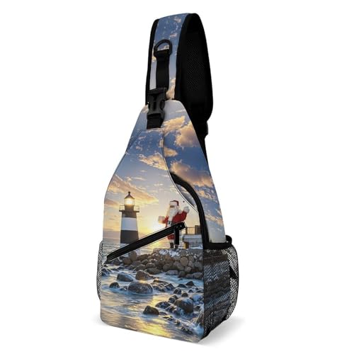Schulterrucksack Weihnachtsmann-Leuchtturm Polyester Umhängetasche Verstellbarer Rucksack Für Herren Outdoorsport Damen 19X39Cm von Generic