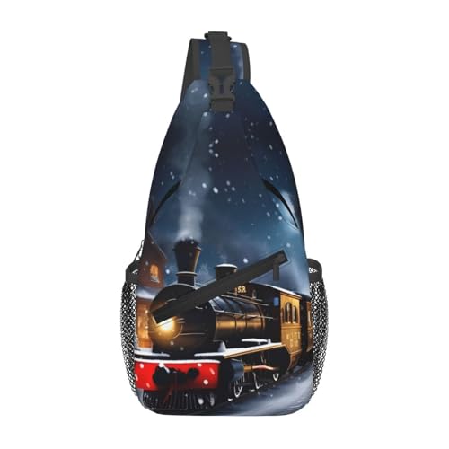 Schulterrucksack Winter Weihnachten Schnee Nacht Eisenbahn Zug Druck Anti-Diebstahl Sling Rucksack Tragbare Brusttasche Für Herren Einkaufen Radfahren 19X39Cm von Generic