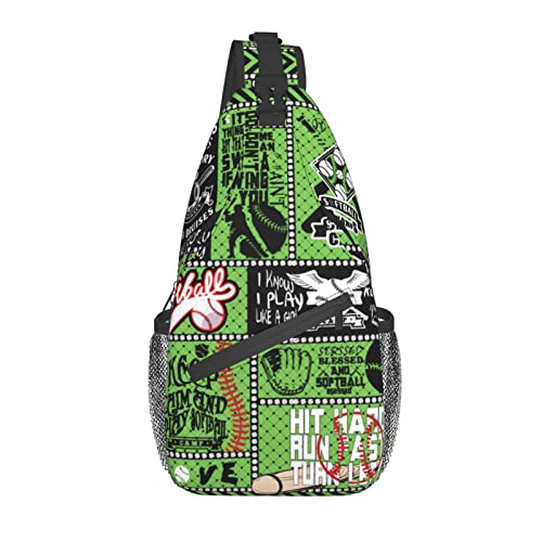 Schultertasche Baseball-Poster Mit Grün Umhängetasche Stilvoller Leichte Brustrucksack, Für Sports, Wandern, Reisen von Generic