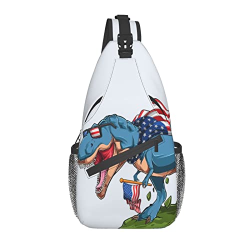 Schultertasche Blauer Dinosaurier Mit Amerikanischer Flagge Umhängetasche Wasserdicht Leichte Chest Herren, Für Radfahren, Schule, Sports von Generic