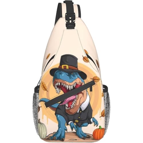 Schultertasche Blauer Dinosaurier Mit Schwarzer Kleidung Slingtasche Verstellbarer Rucksackgurt Multipurpose Hüfttasche, Für Outdoor, Radfahren, Reisen von Generic