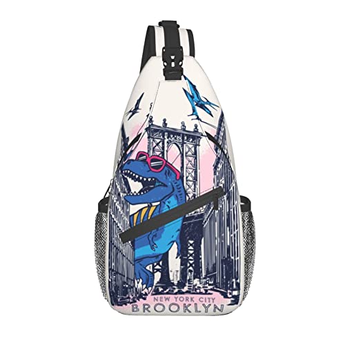 Schultertasche Blauer Dinosaurier Und Stadt Männerhandtasche Freizeit Verstellbarer Rucksackgurt Chest Herren, Für Radfahren, Reisen, Klettern von Generic