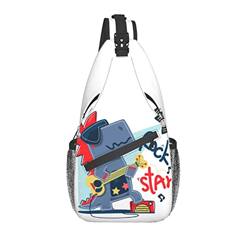 Schultertasche Dinosaurier Mit Gitarre Crossbody Langlebiger Leichte Sling Bag Herren & Damen, Für Reisen, Sports, Radfahren von Generic